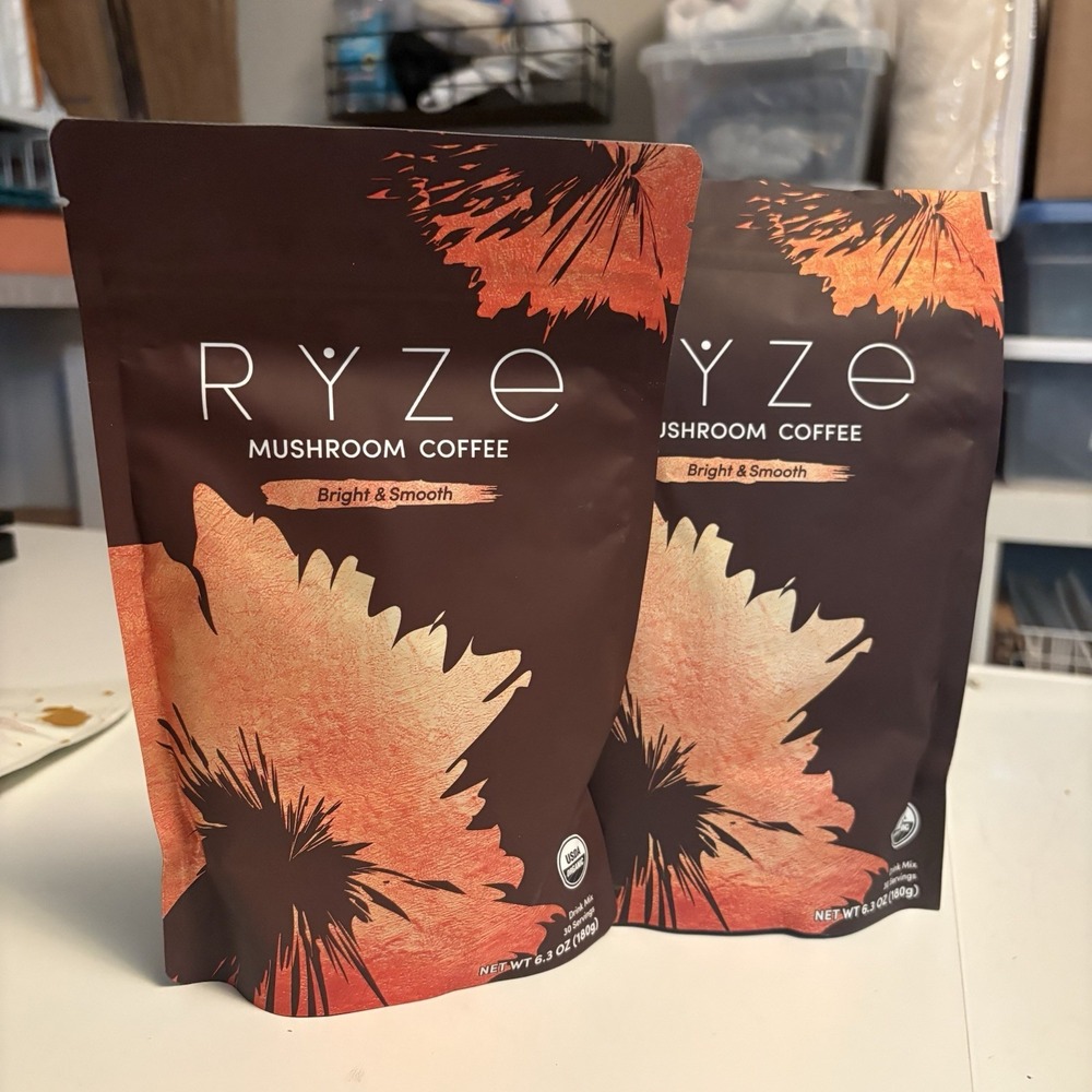 Authentic RYZE Mushroom Coffee USDA Organic Vegan 2 Bags Bright & Smooth